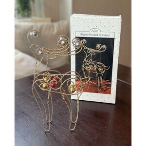 Vintage Elegant Beaded Reindeer By Scotts, 8.5” Christmas Holiday Decor In Box